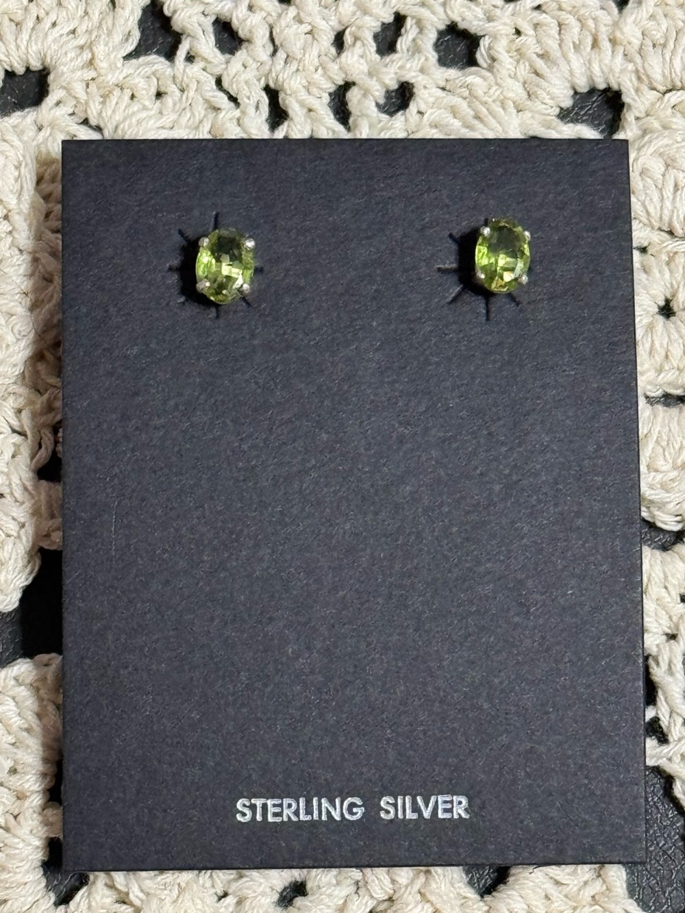 Sterling Silver Peridot Stud Earrings - Bright Green - Picture 6 of 10